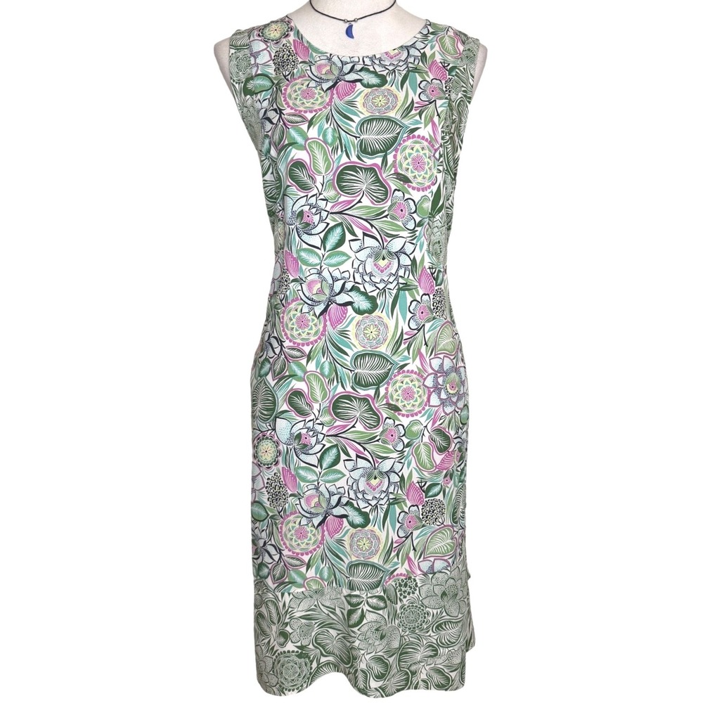 J Jill Floral Sleeveless Shift Dress Pockets Resortwear Tropical Beach Womens L - Picture 1 of 15